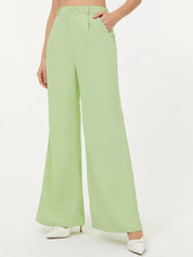 KOTTY BIZwear Women Solid Green Shirt Collar Blazer & Flared Trouser Co-Ords