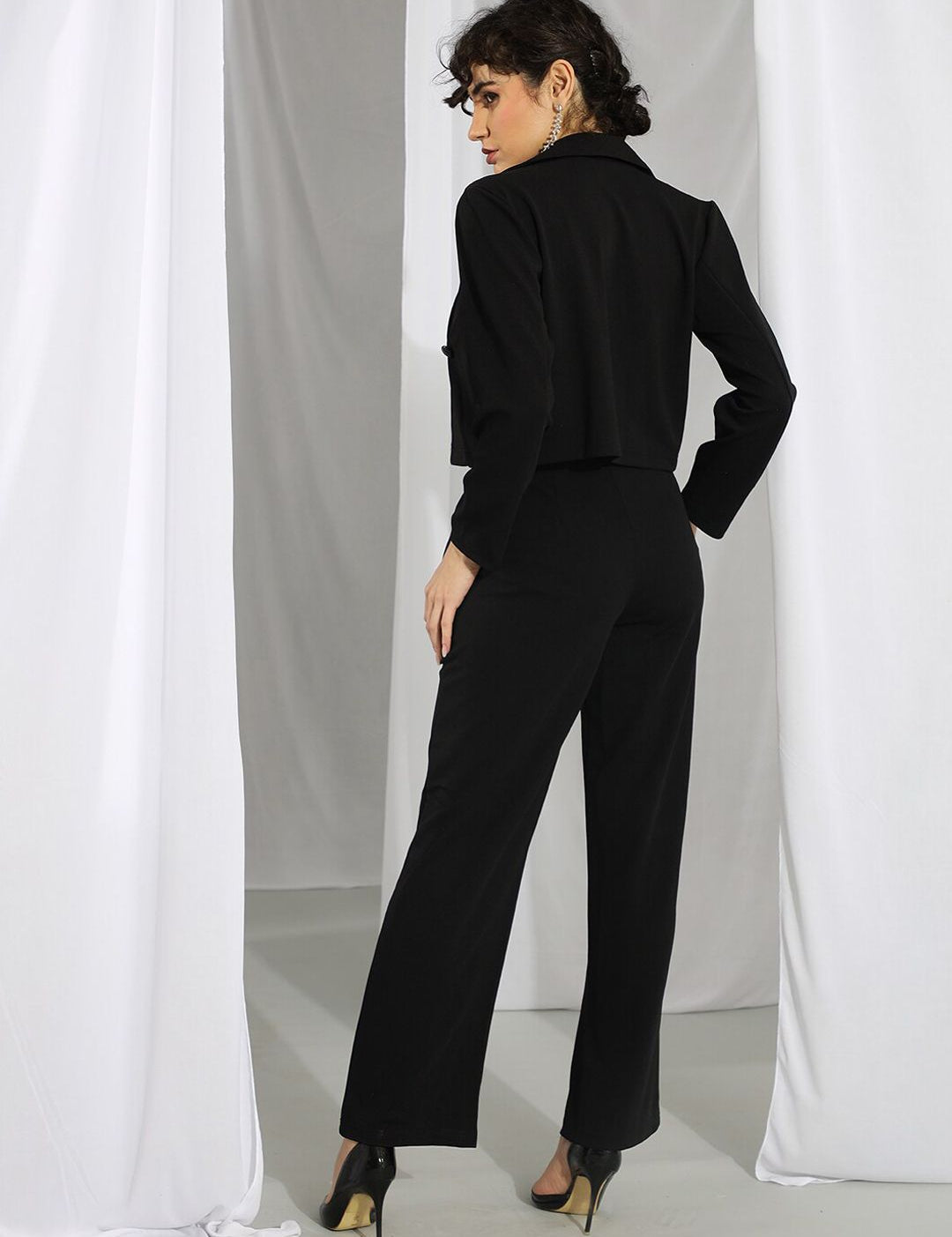 KOTTY BIZwear Black Shirt Collar Blazer & Trousers