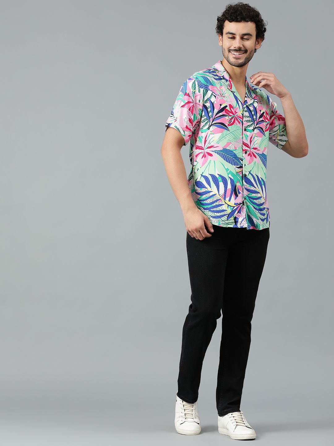 Kotty Men Cuban Collar Floral Printed Casual Shirt