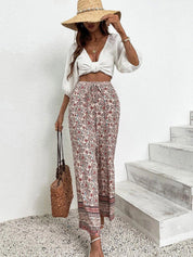 Kotty Women Cream-Coloured Ethnic Motifs Printed Relaxed Straight Fit High-Rise Easy Wash Trousers
