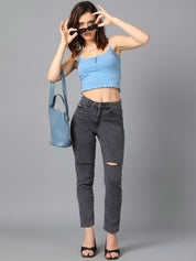 Kotty Women Jean Slim Fit Slash Knee Cotton Stretchable Jeans