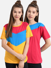 Kotty Women Yellow Colourblocked Round Neck T-shirt