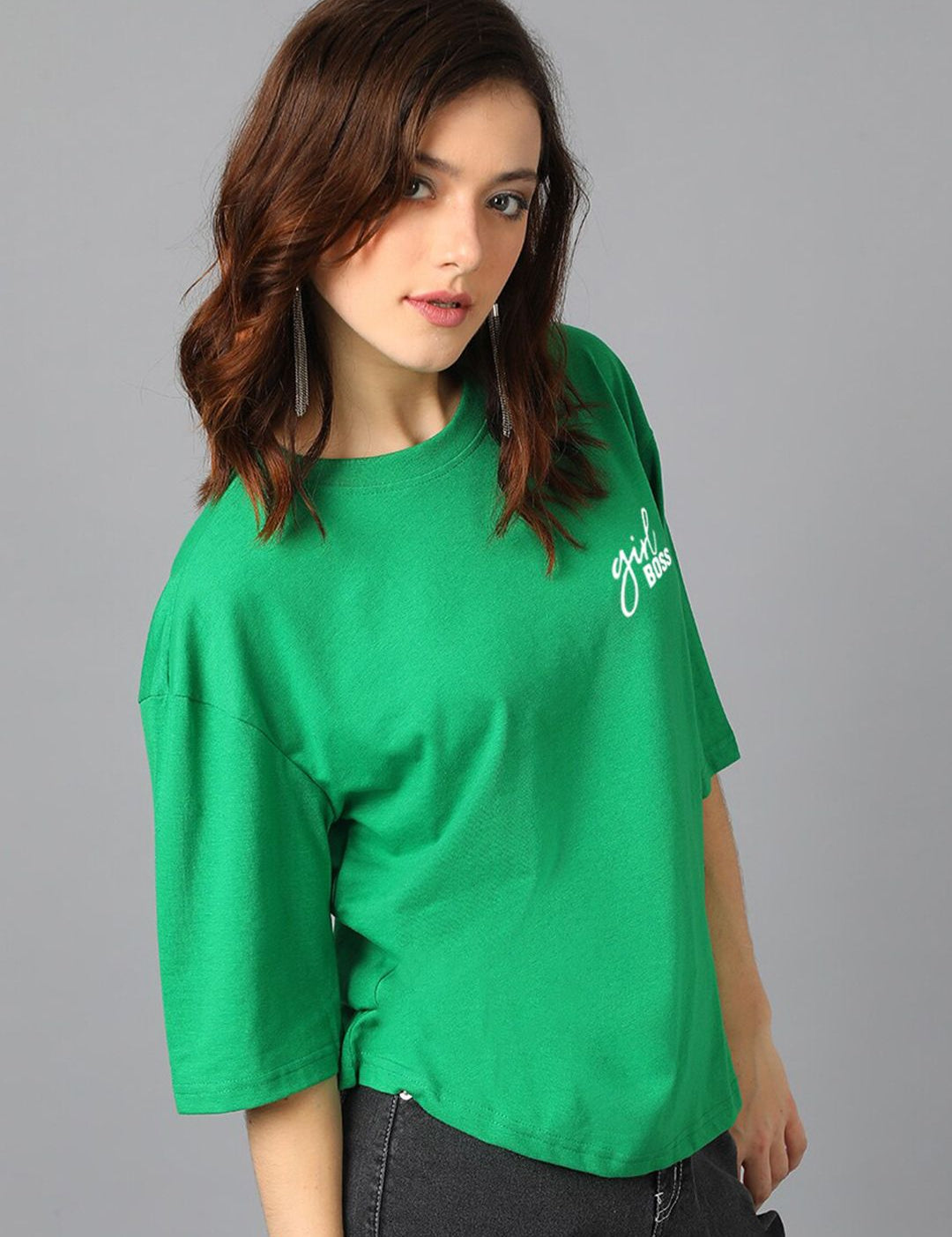 Kotty Green Typography Printed Oversized T-shirt