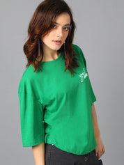 Kotty Green Typography Printed Oversized T-shirt
