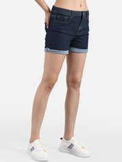 Kotty Women Blue Solid Skinny Fit Denim Shorts