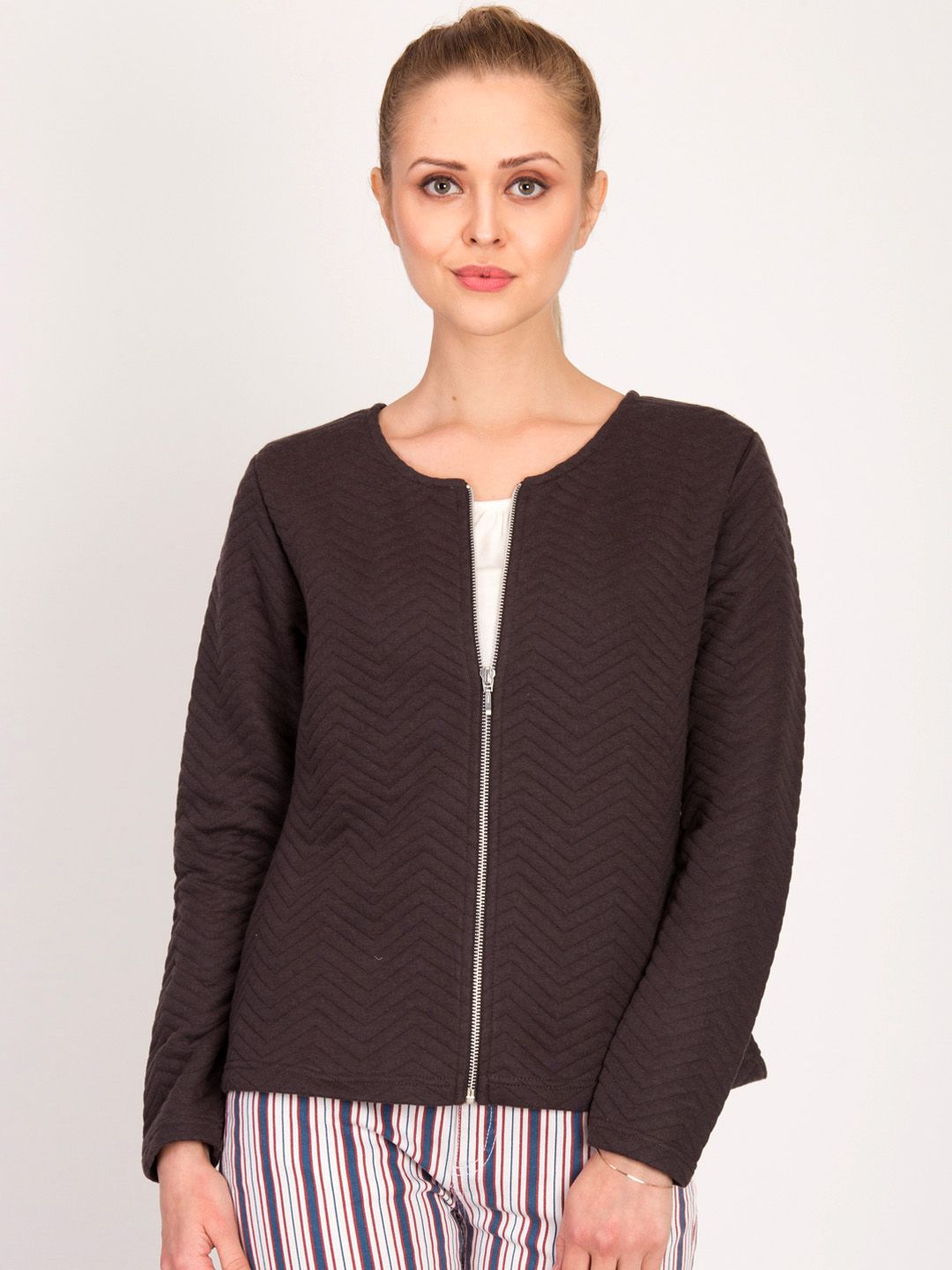 Kotty Women Black Self Design Tailored Jacket