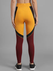 Kotty Women Yellow & Maroon Colourblocked Ankle-Length Tights
