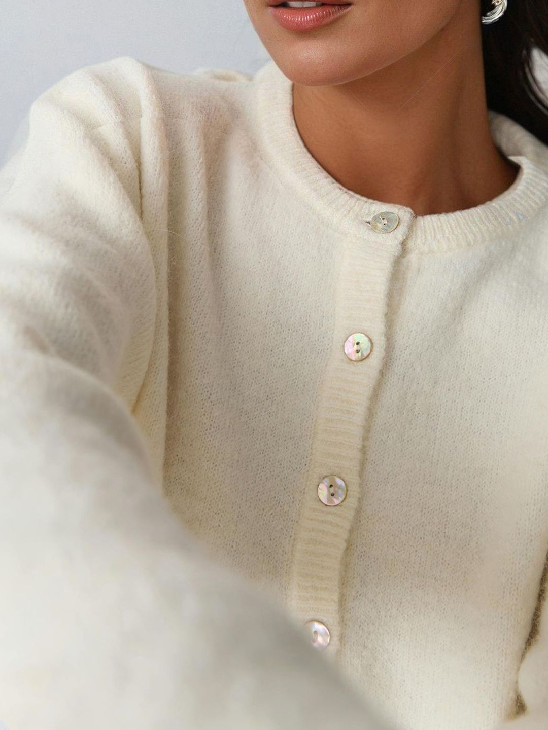 Kotty Women Self Design Round Neck Long Sleeves Front-Open Sweaters