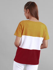 Kotty Colourblocked Round Neck Cotton T-shirt