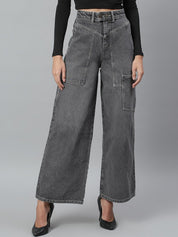 Kotty Women Grey Flared High-Rise Light Fade Stretchable Jeans