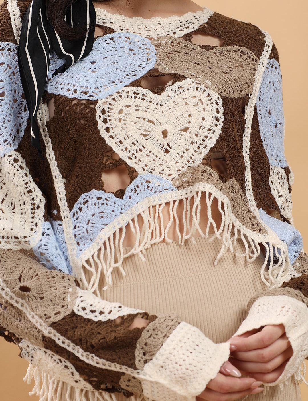 Kotty Women Embellished Print Cotton  Crochet Crop Top