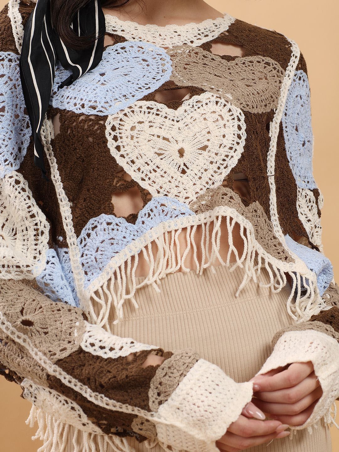 Kotty Women Embellished Print Cotton  Crochet Crop Top