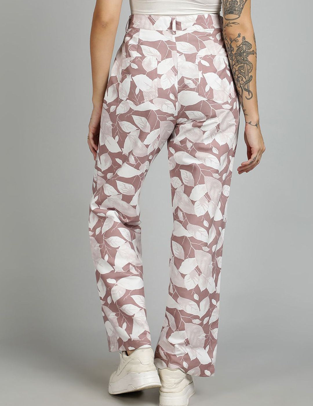 Kotty Women Cotton Floral Printed Straight Fit High-Rise Easy Wash Trousers