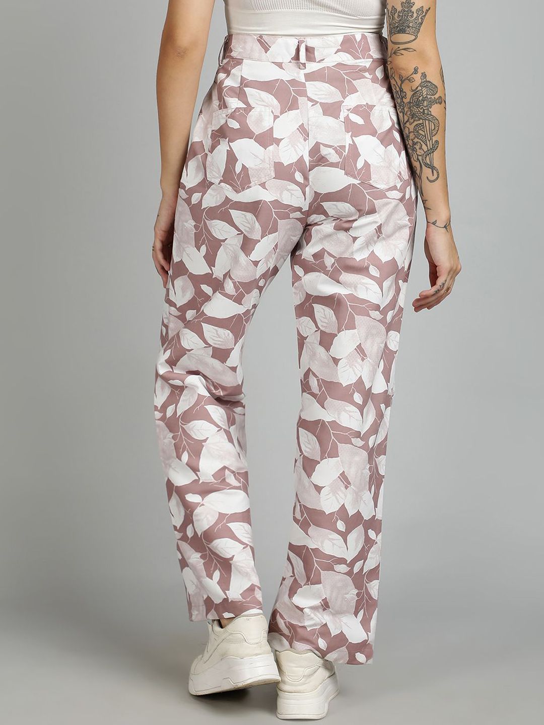 Kotty Women Cotton Floral Printed Straight Fit High-Rise Easy Wash Trousers