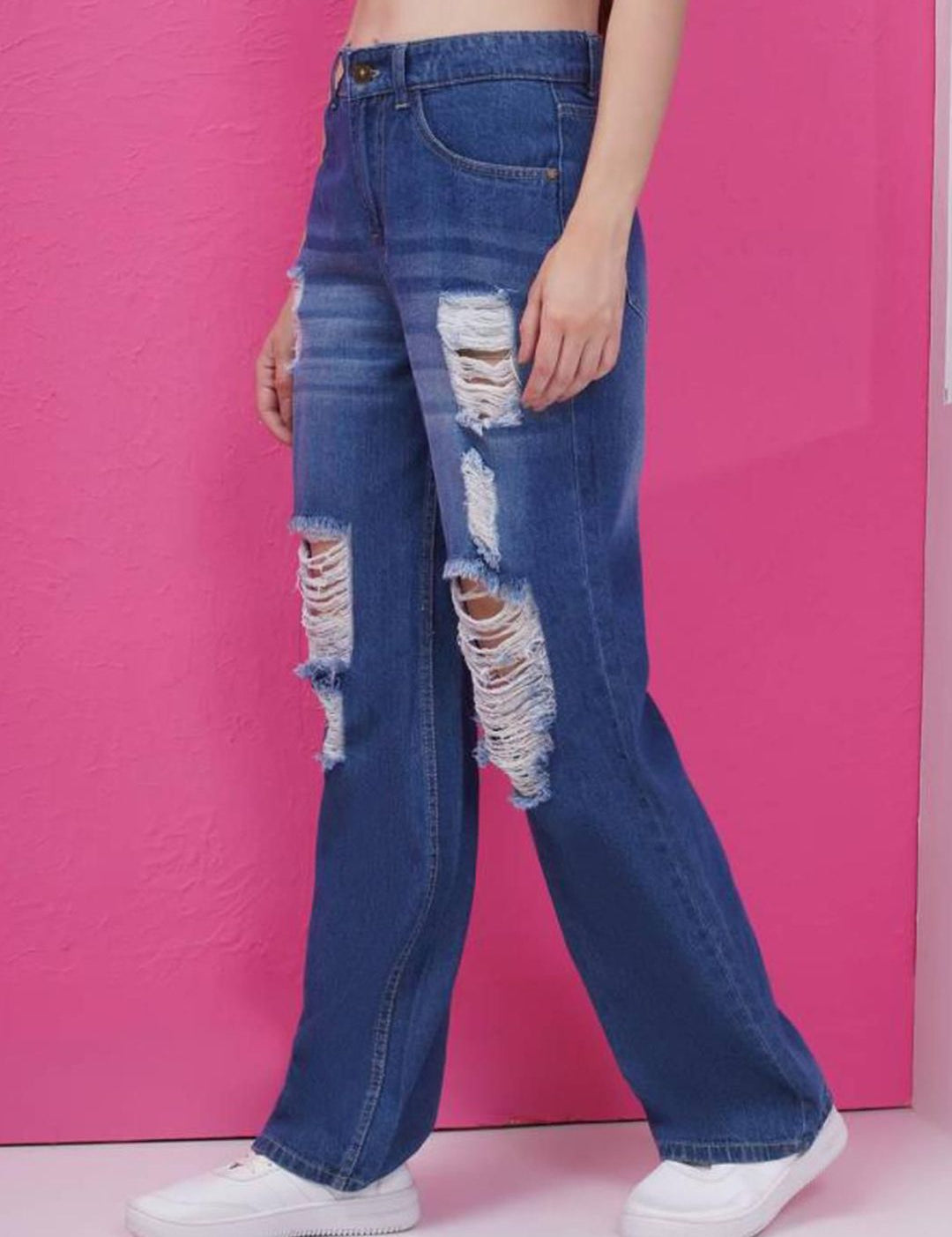 Kotty Women Cotton Straight Fit High-Rise Highly Distressed Jeans