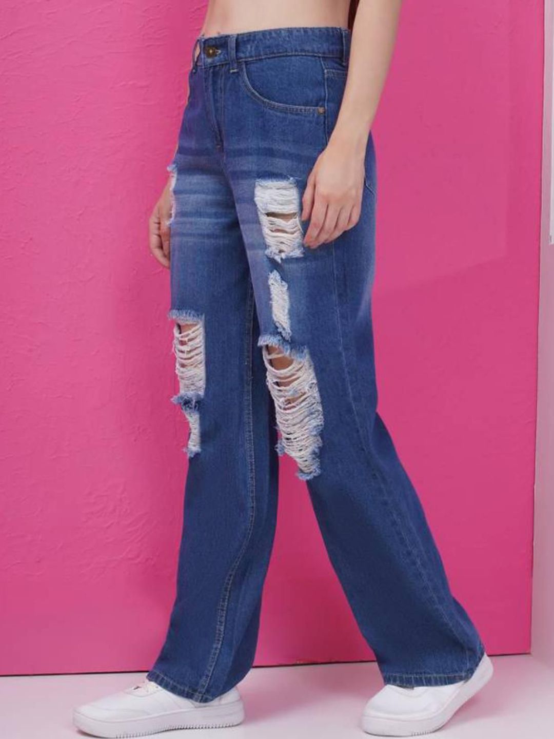 Kotty Women Cotton Straight Fit High-Rise Highly Distressed Jeans