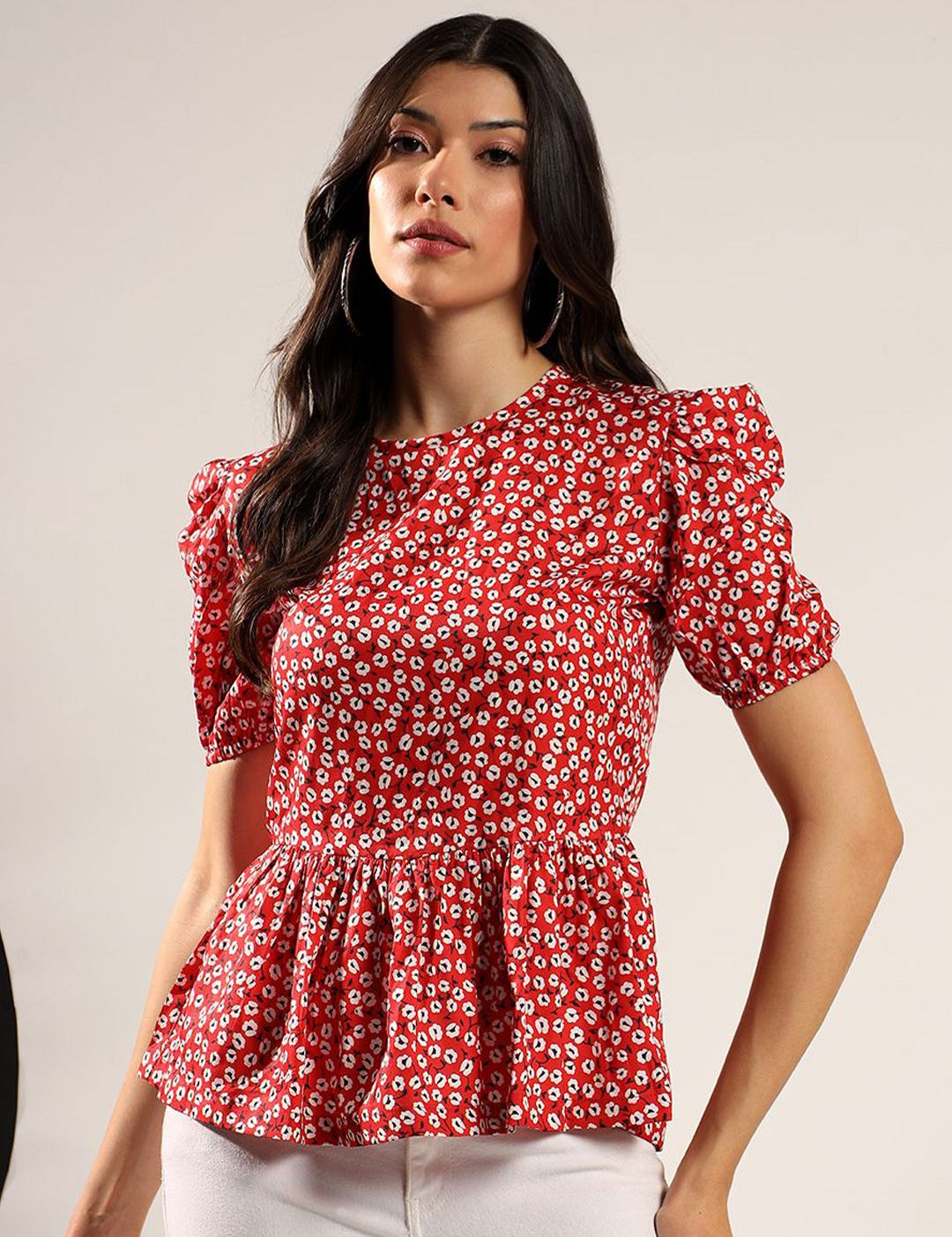 Kotty Women Floral Print Puff Sleeve Top