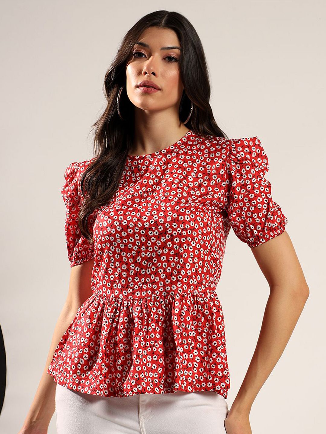 Kotty Women Floral Print Puff Sleeve Top