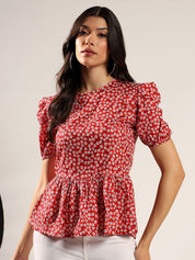 Kotty Women Floral Print Puff Sleeve Top