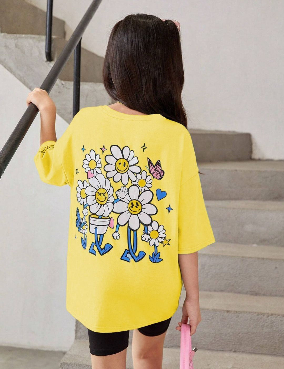 Kotty Girls Graphic Printed Round Neck Cotton Oversized T-shirt