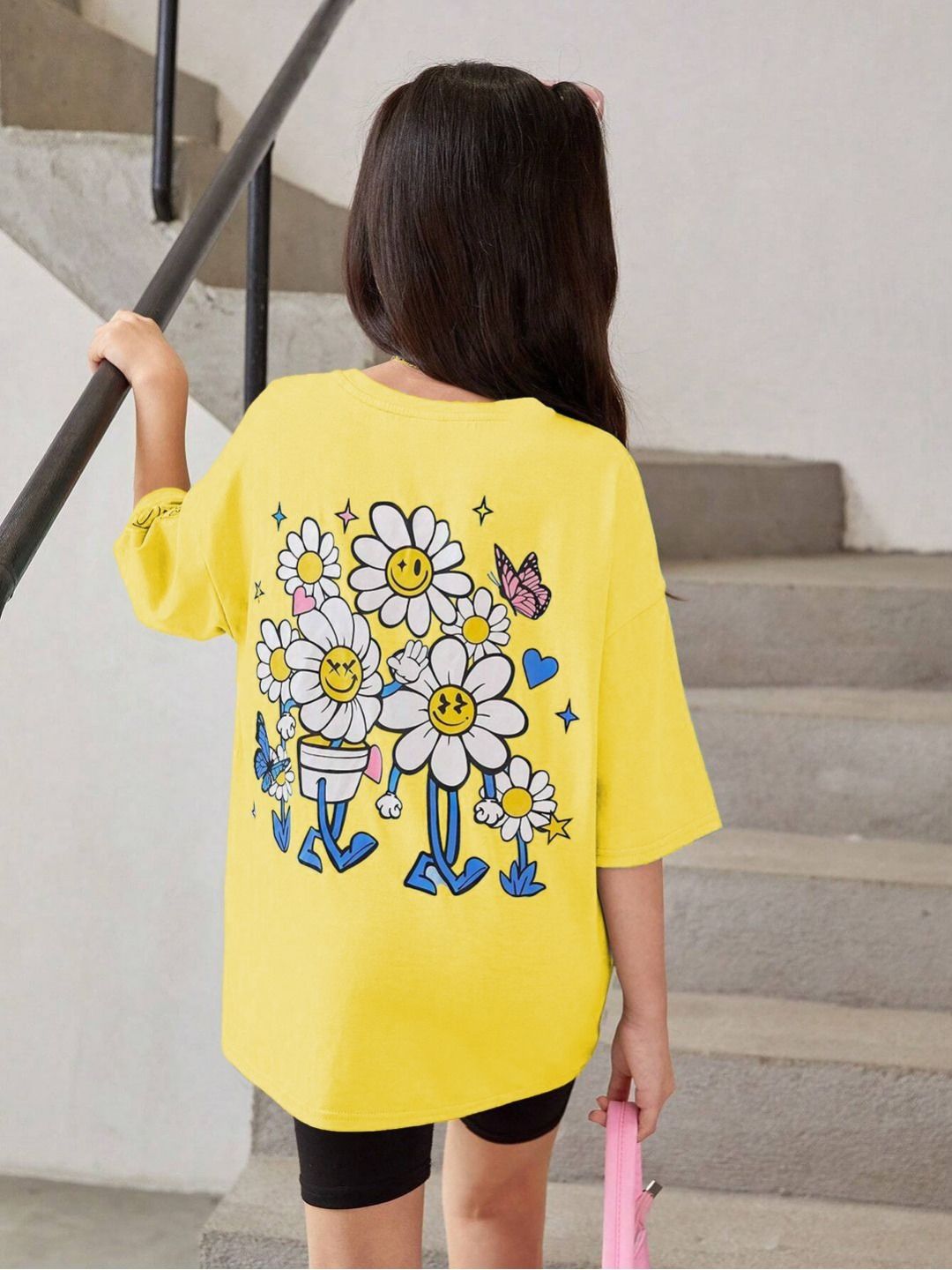 Kotty Girls Graphic Printed Round Neck Cotton Oversized T-shirt