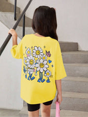 Kotty Girls Graphic Printed Round Neck Cotton Oversized T-shirt