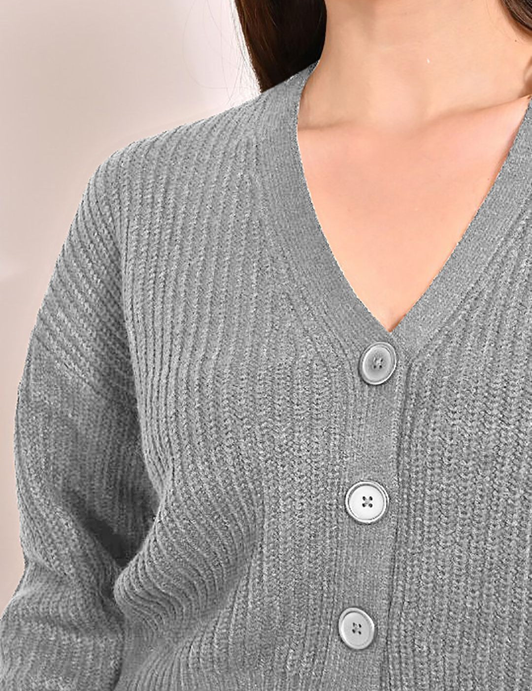 Kotty Women Cable Knit Long Sleeves V-Neck Crop Sweater