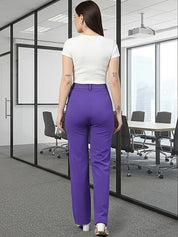 Purple Relaxed Fit High-Rise Trousers for Women – Chic Solid Design | Kotty