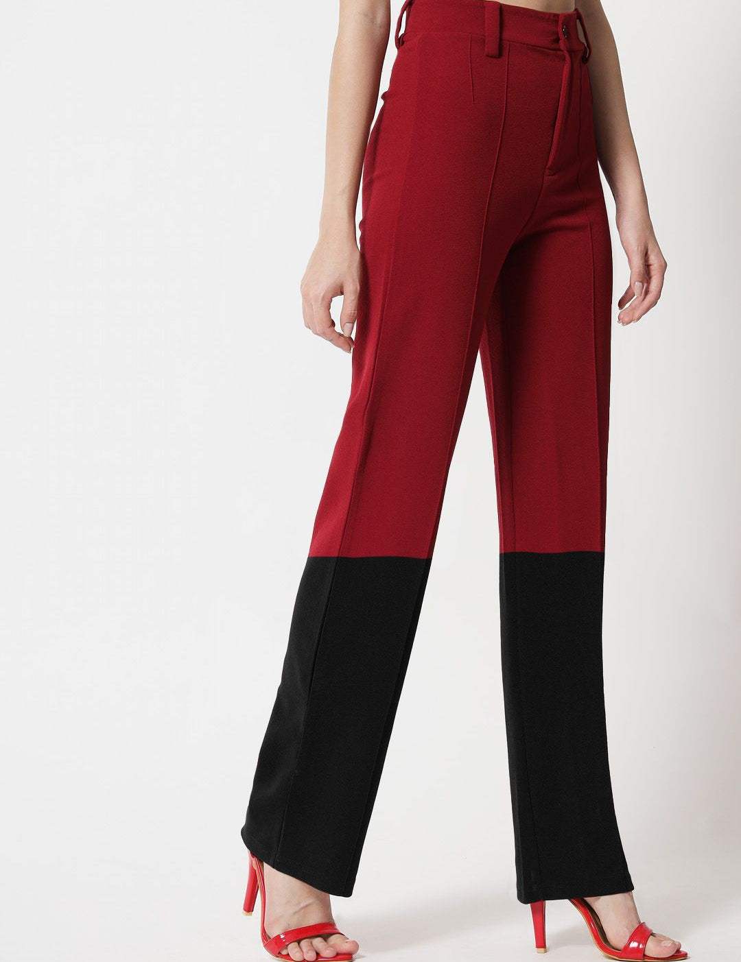 Kotty Women Colourblocked Straight Fit High-Rise Trousers