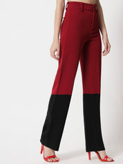 Kotty Women Colourblocked Straight Fit High-Rise Trousers
