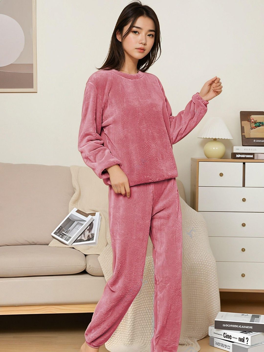 Kotty Velvet Round Neck Winter Nightsuit