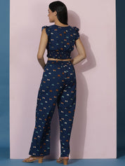 Kotty Printed V-Neck Top With Trousers