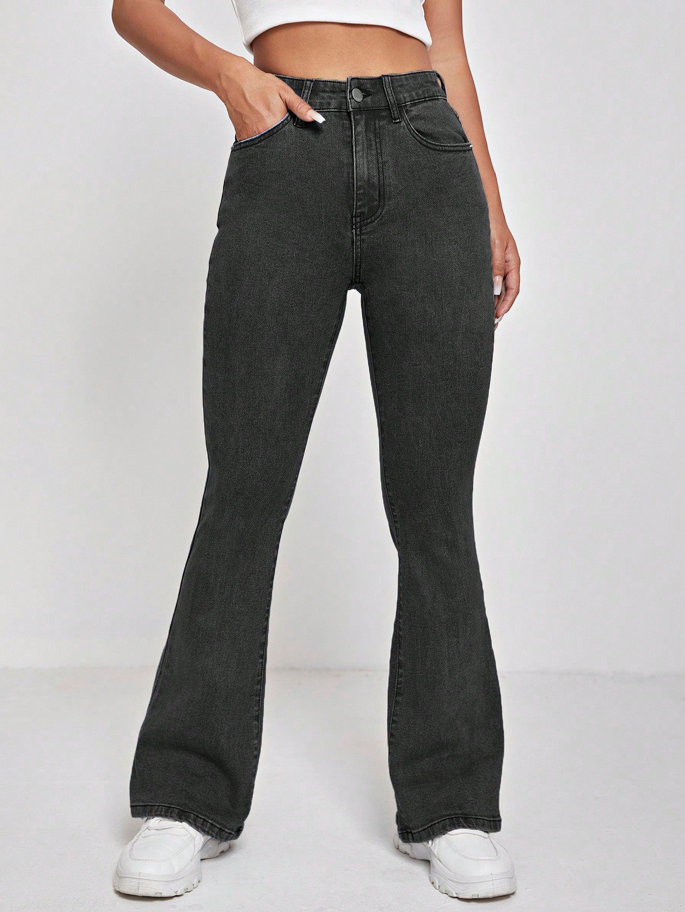 Kotty Women Black Bootcut High-Rise Clean Look Cotton Stretchable Jeans