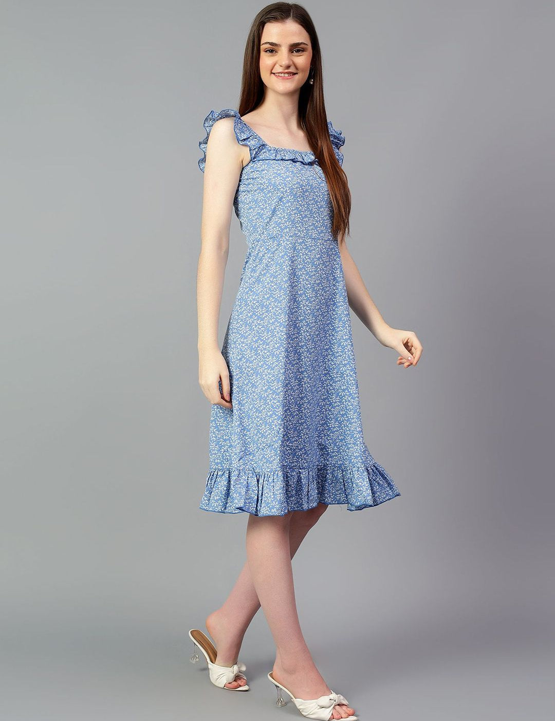 Kotty Printed Crepe Fit & Flare Midi Dress