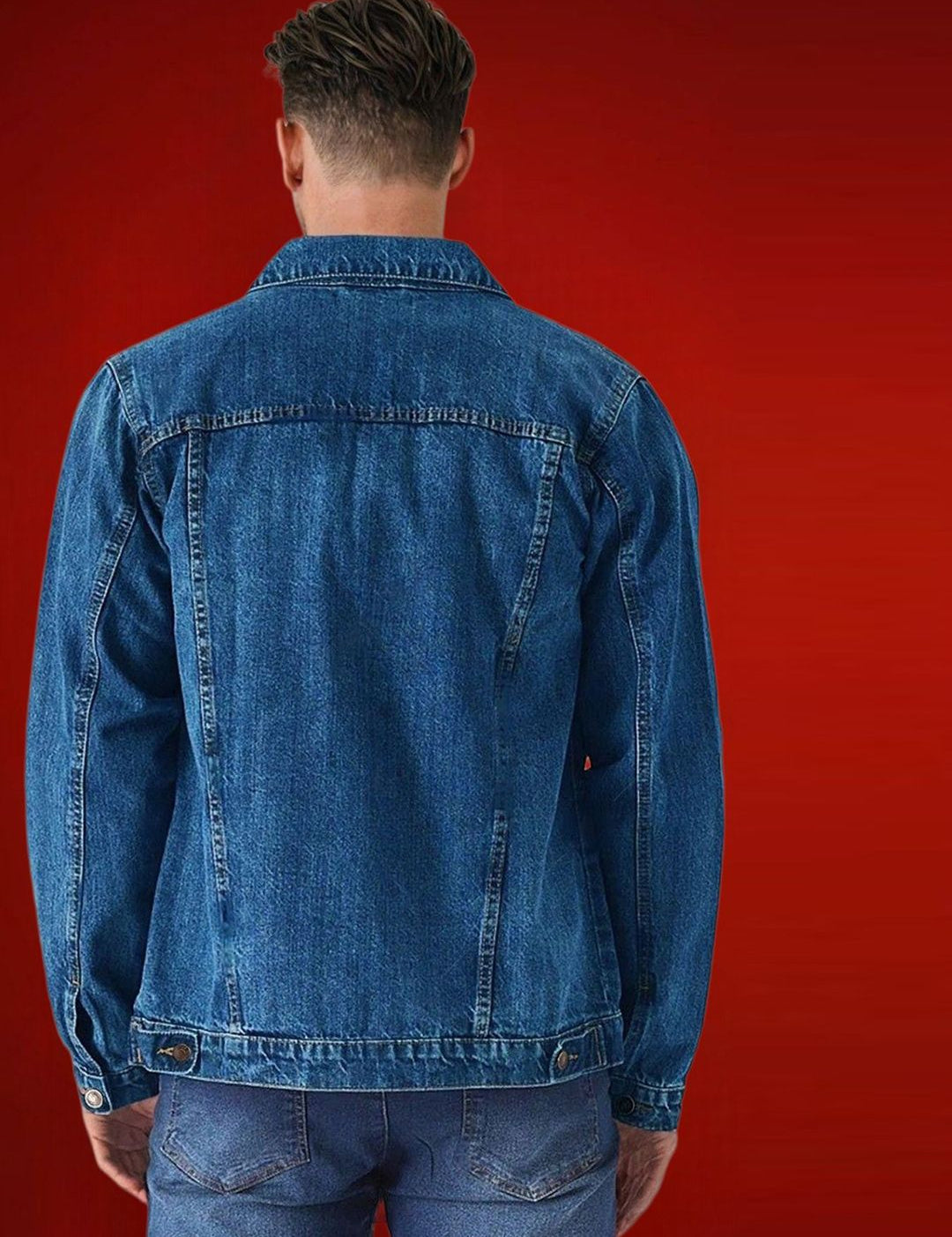 Kotty Men Spread Collar Solid Denim Jacket