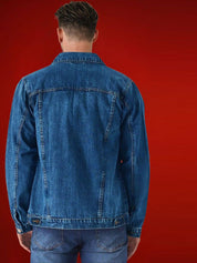 Kotty Men Spread Collar Solid Denim Jacket