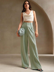 Kotty Women Relaxed Straight Leg High-Rise Pleated Trousers