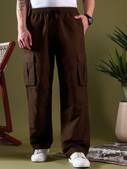 Kotty Men Relaxed Low-Rise Easy Wash Pleated Cargos Trousers