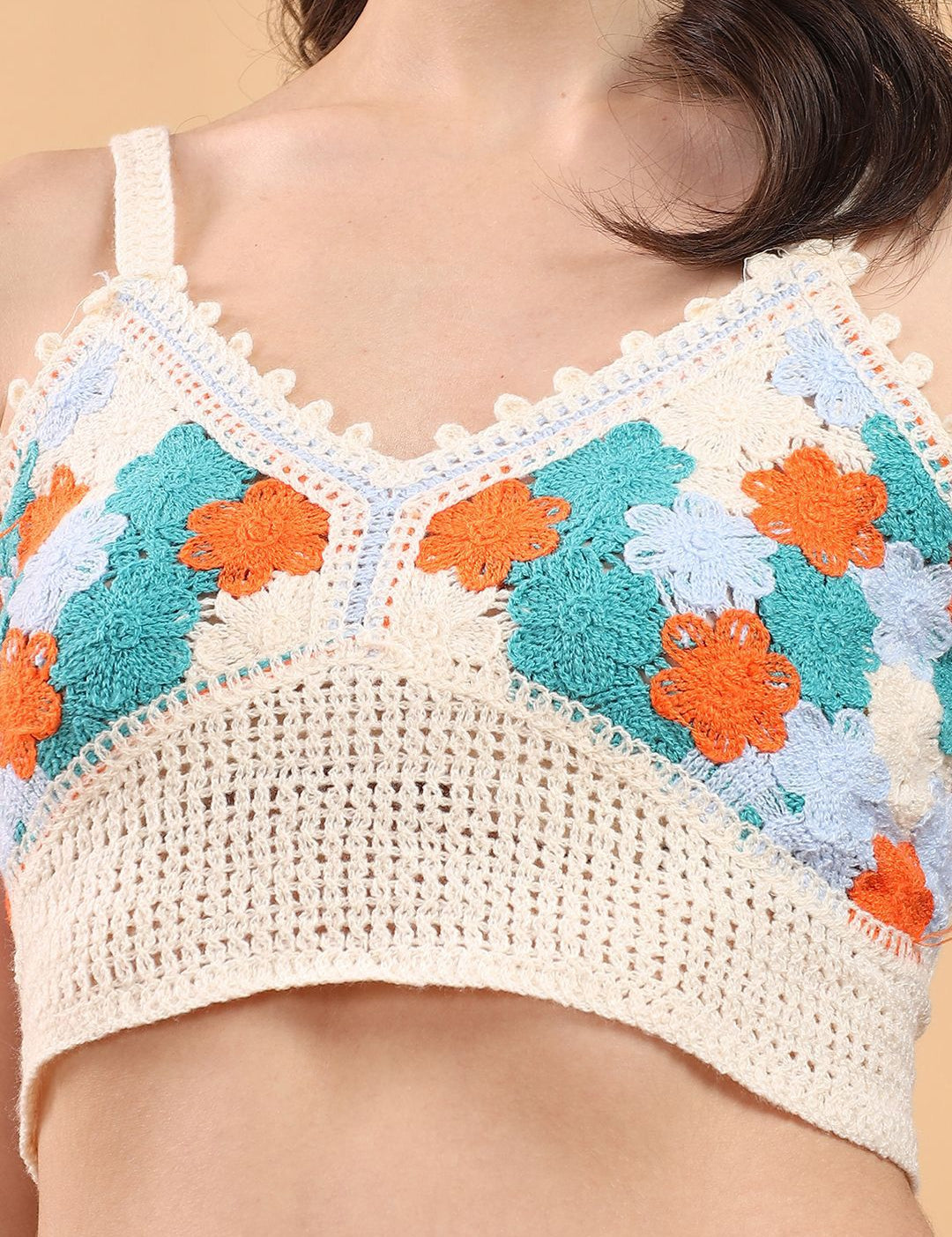 Kotty Embellished Print Cotton Crop Top