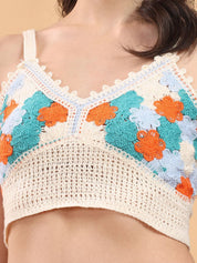 Kotty Embellished Print Cotton Crop Top