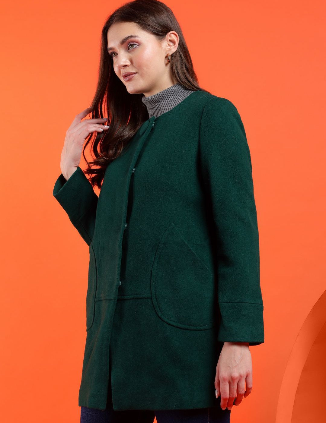 Kotty Band Collar Long Sleeves Overcoat