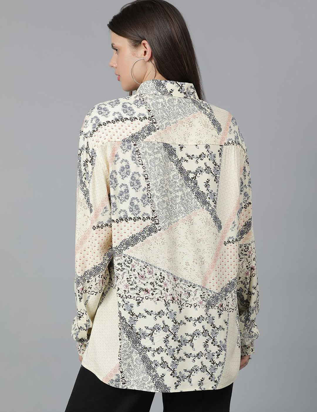 Kotty Women Spread Collar Floral Printed Cotton Oversized Casual Shirt