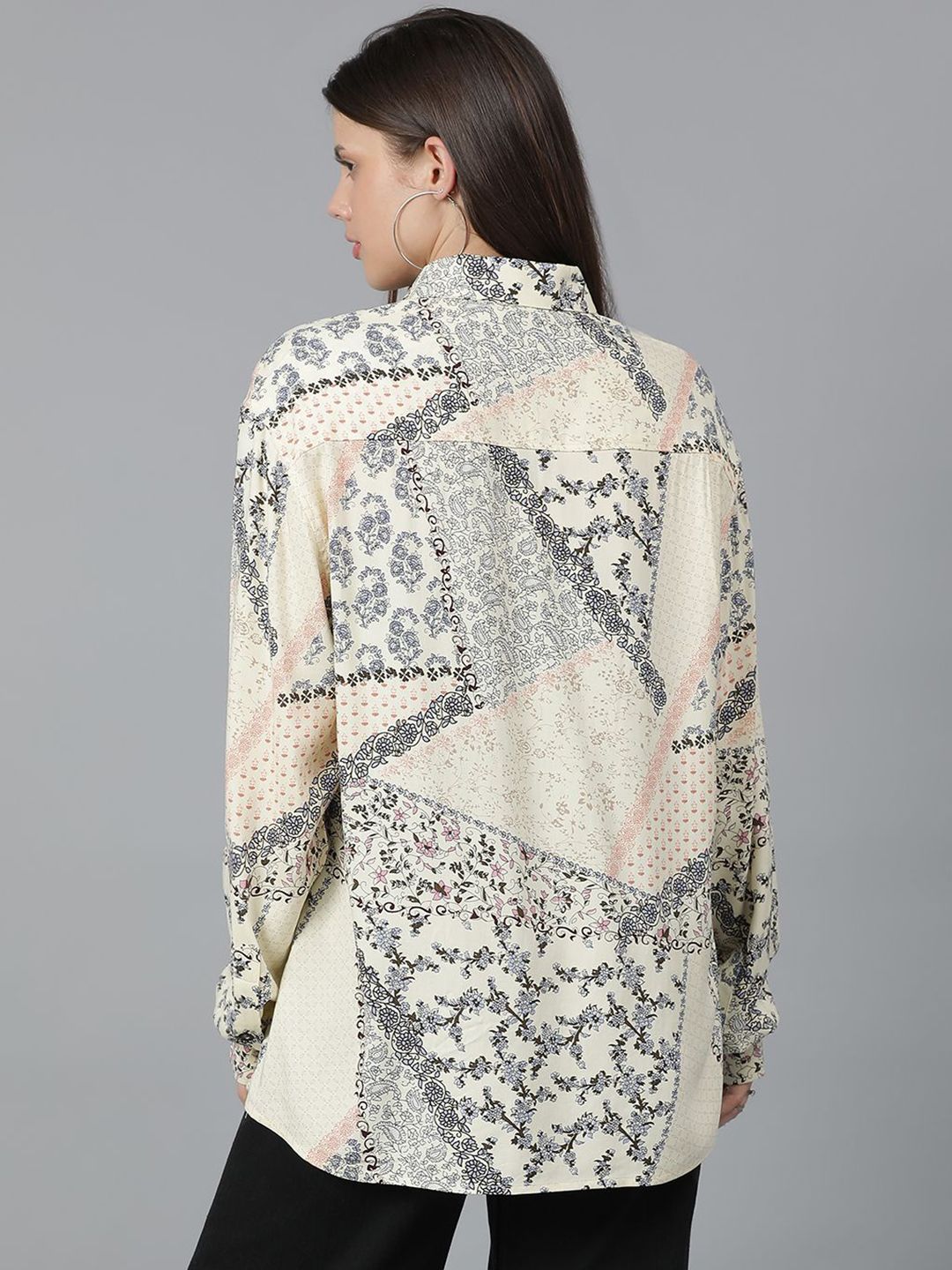 Kotty Women Spread Collar Floral Printed Cotton Oversized Casual Shirt