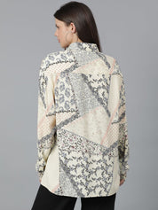 Kotty Women Spread Collar Floral Printed Cotton Oversized Casual Shirt