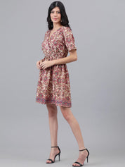 Kotty Brown & Cream Ethnic Motifs Printed Dress