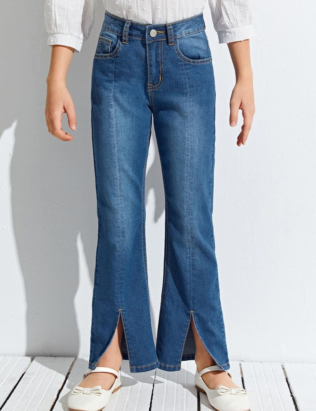 Kotty Girls Jean Wide Leg Highly Distressed Light Fade Stretchable Jeans