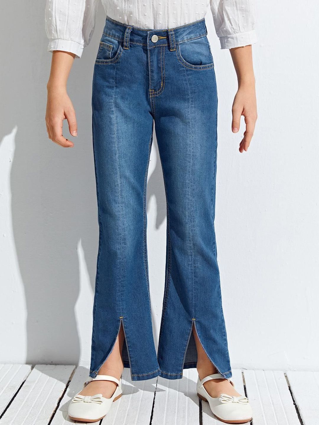 Kotty Girls Jean Wide Leg Highly Distressed Light Fade Stretchable Jeans