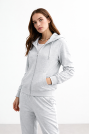 KOTTY Women's Light Gray Zip Up Hoodie Jogger Set
