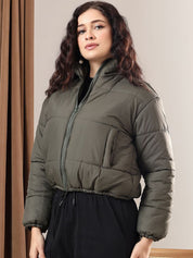 Kotty Women Mock Collar Solid Casual Puffer Insulator Jacket