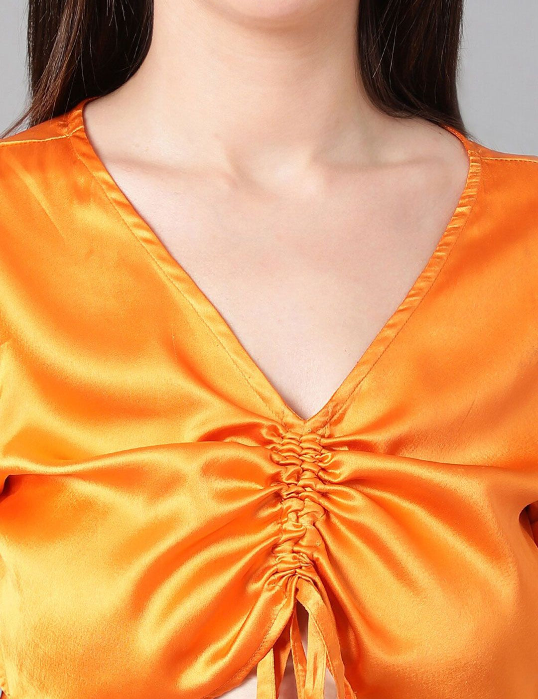 Kotty Puff Sleeve Satin Crop Top